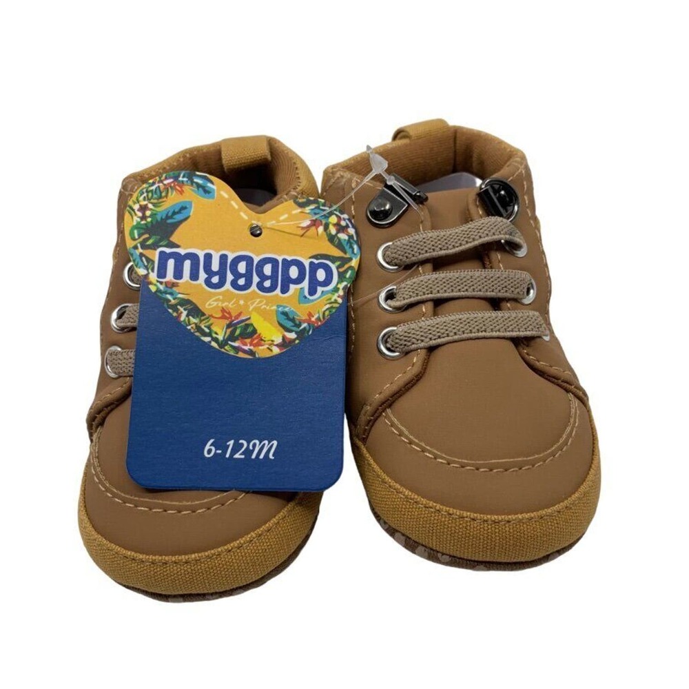 Myggpp Baby Toddler Boys Lace-Up Sneakers‎ High-Top Shoes Brown 6-12 Mth
